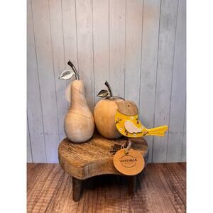 Rustic Wood Apple Wood Pear Yellow Bird Home Decor Set of 3 Wood Decor FAST SHIP